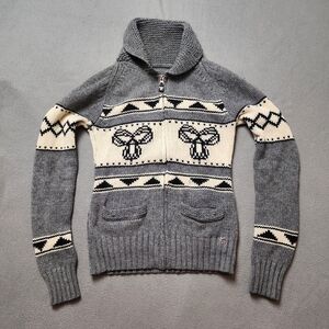 TNA Aritzia Sea to Sky Zip Front Wool Cardigan Sweater Grey